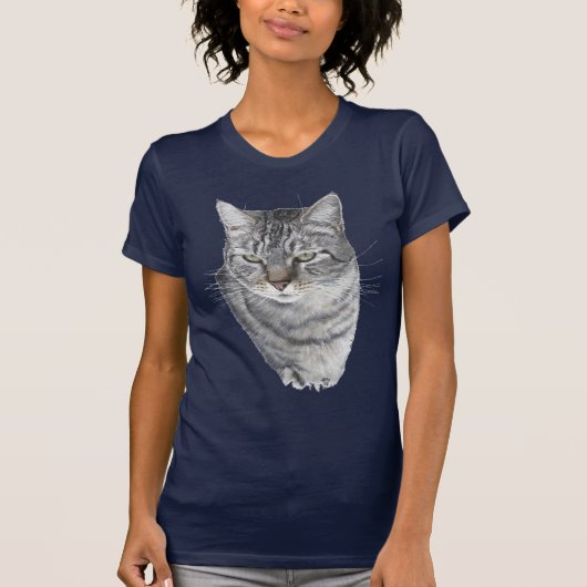 短毛の縞模様の猫の頭部の研究 Tシャツ (正面)
