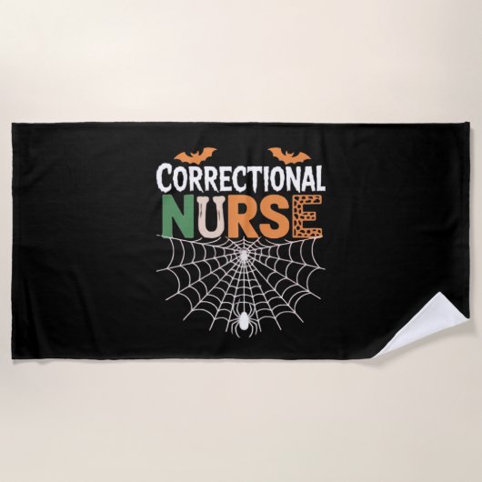 矯正ナースハロウィーンパンプキクラシックンTシーズ ビーチタオル (正面)