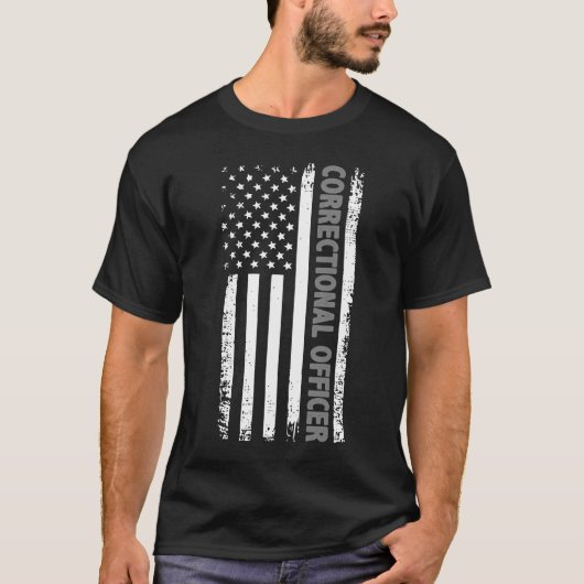 矯正将校アメリカ国旗の薄いシルバーリン Tシャツ (正面)