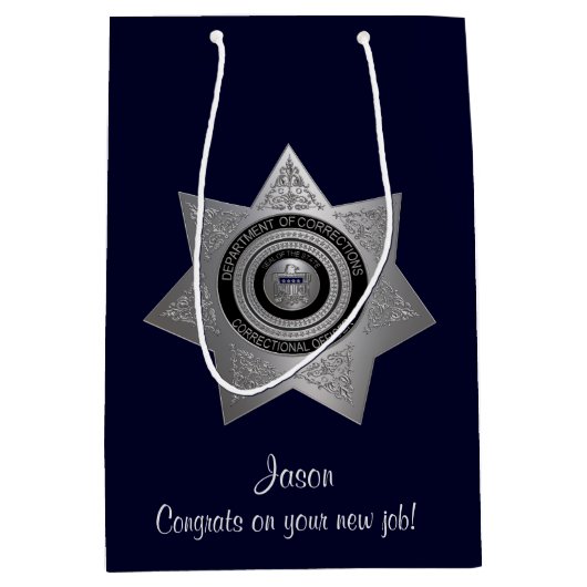 矯正将校バッジ,シルブブルー抱き枕 ミディアムペーパーバッグ (正面)