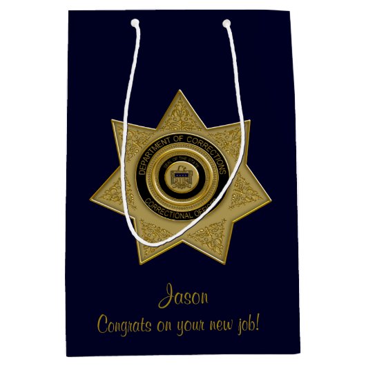 矯正将校バッジ,金ゴールド – ブルー – メド抱き枕 ミディアムペーパーバッグ (正面)