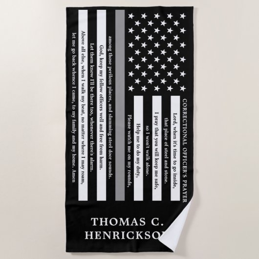 矯正役員祈りの言葉薄い灰色の線 ビーチタオル (正面)