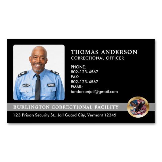 矯正担当官カスタム写真看守ロゴ マグネット名刺 (正面)