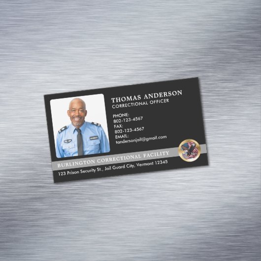 矯正担当官カスタム写真看守ロゴ マグネット名刺 (インサイチュ)