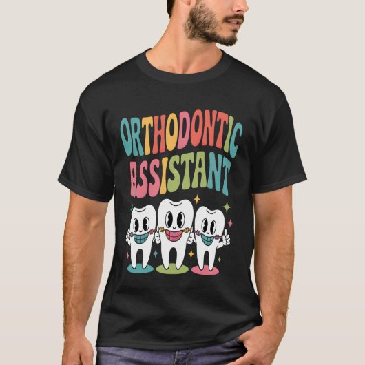 矯正歯科アシスタント レトロかわいい歯の矯正 Tシャツ (正面)