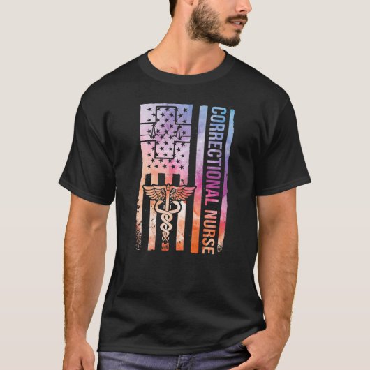 矯正看護絞り染めアメリカ国旗の修正 Tシャツ (正面)