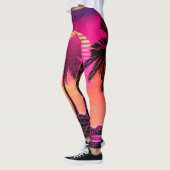 石およびやしを搭載するレトロのvaporwaveの景色 レギンス (左)