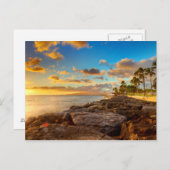 石およびやし| O'Ahu上の海の日没 ポストカード (正面/裏面)
