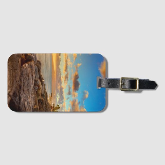 石およびやし| O'Ahu上の海の日没 ラゲッジタグ (正面横)