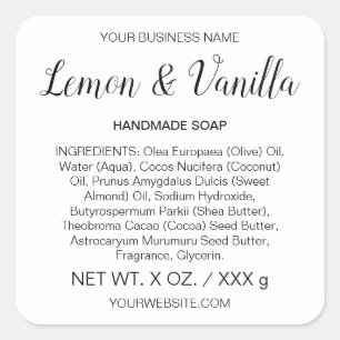 石けんまたはスキンケアの手作りアーティザン製品ラベル スクエアシール