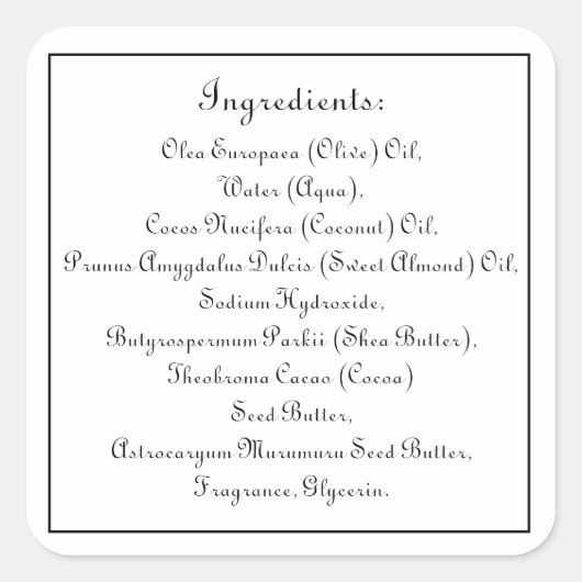 石けんスキンケア原料上場製品フレーム スクエアシール (正面)