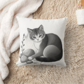 石と植物が生えた穏やかな猫 クッション (ブランケット)