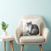 石と植物が生えた穏やかな猫 クッション (椅子)