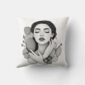 石と植物を持つ穏やかな女性 クッション (裏面)