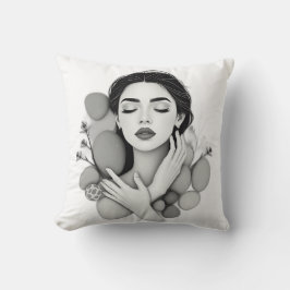 石と植物を持つ穏やかな女性 クッション