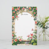 石のアーチの下でロマンチックに咲くバラ 便箋 (スタンド正面)