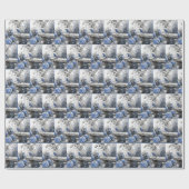 石のガーデンベンチ上の水墨画の瑠璃鳥 ラッピングペーパー (フラット)