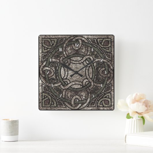 石のテクスチャケルト結び目模様ウォールクロック スクエア壁時計 (ホーム)