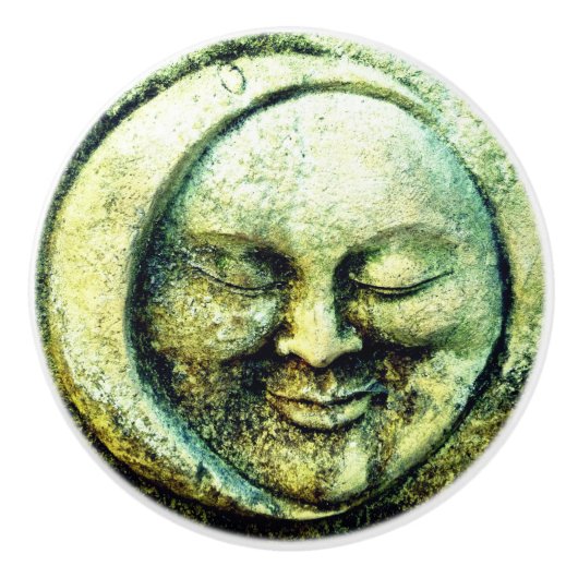 石のルックムーンと太陽顔三日月 セラミックノブ (正面)