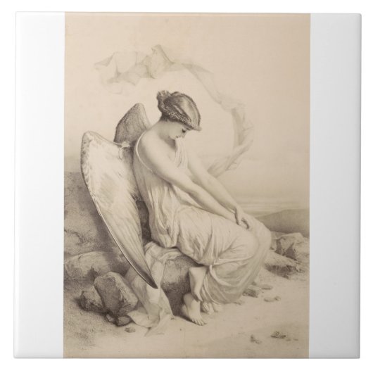 石の上に座るクリスチャンの天使 タイル (正面)