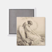 石の上に座るクリスチャンの天使 マグネット (正面/裏面)