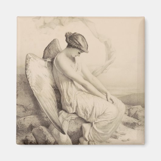 石の上に座るクリスチャンの天使 マグネット (正面)