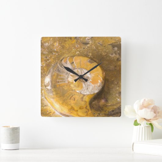 石の化石から成っている切り分けられたボールの写真 スクエア壁時計 (ホーム)