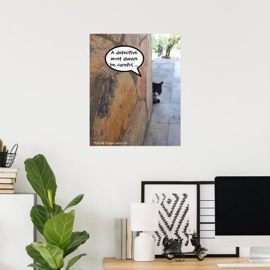 石の壁の後ろの探偵猫 / 父の日 ポスター (ホームオフィス)