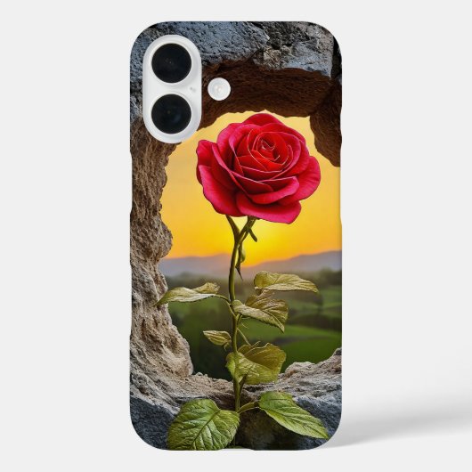 石の壁の赤いバラ 古典的な自然の花のデザイン Case-Mate iPhoneケース (裏面)