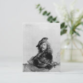 石の敷居に傾いた自画像, 1639 ポストカード (スタンド正面)