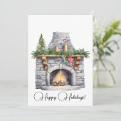 石の暖炉とクリスマスストッキング水色 シーズンカード (スタンド正面)