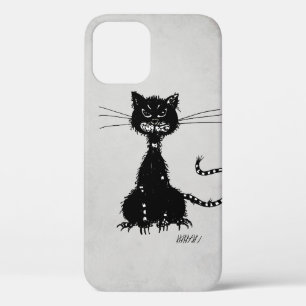 石の灰色でぼろぼろの黒猫 iPhone 12ケース