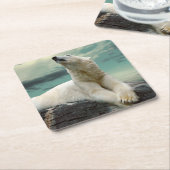 石の白い白くまのハンター スクエアペーパーコースター (アングル)