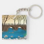 石の素朴橋の川の自然風景 キーホルダー (裏面)