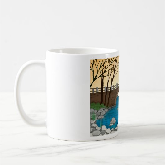 石の素朴橋の川の自然風景 コーヒーマグカップ (左)