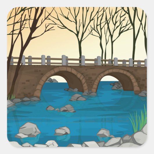 石の素朴橋の川の自然風景 スクエアシール (正面)