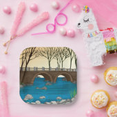 石の素朴橋の川の自然風景 ペーパープレート (パーティー)