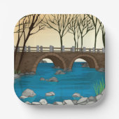 石の素朴橋の川の自然風景 ペーパープレート (正面)