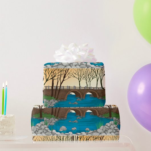 石の素朴橋の川の自然風景 ラッピングペーパー