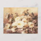 石の縁に白い菊の花が吹き出ている様子 ポストカード (正面)