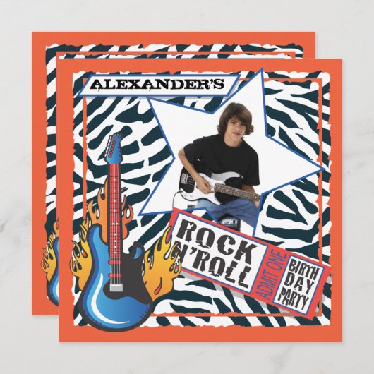 石のN'Rollのロックスターのバースデーパーティ招待状 招待状 (正面/裏面)