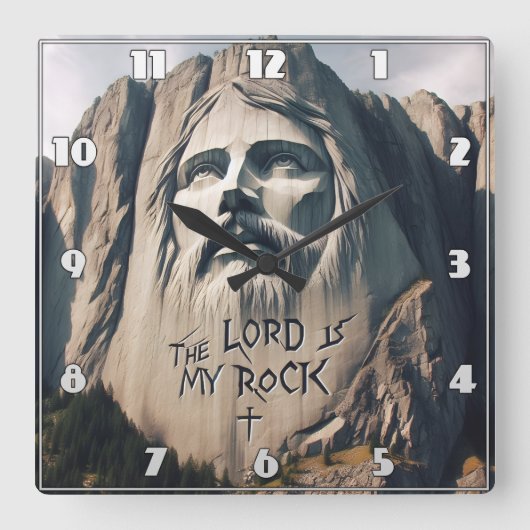 石は救い主を刻み私の岩である スクエア壁時計 (正面)