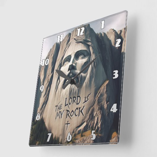 石は救い主を刻み私の岩である スクエア壁時計 (傾斜)