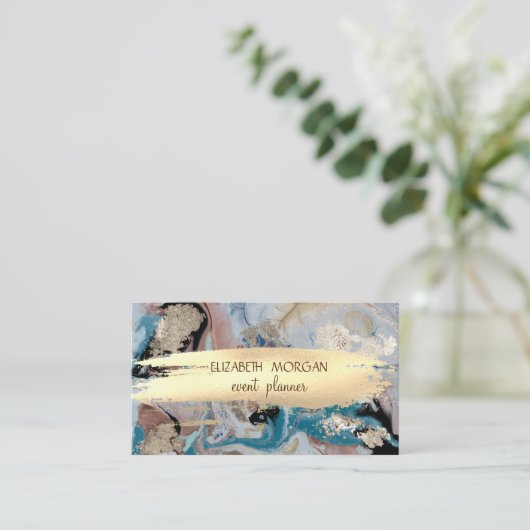 石エレガント大理石金箔ブラシストローク 名刺 (スタンド正面)