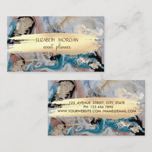 石エレガント大理石金箔ブラシストローク 名刺 (正面/裏面)