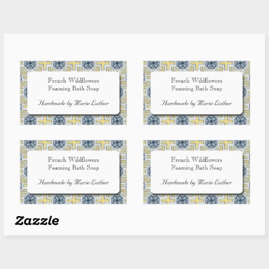 石カスタムけん又はクラフト黄フェイク青瓦模様 長方形シール (シート)