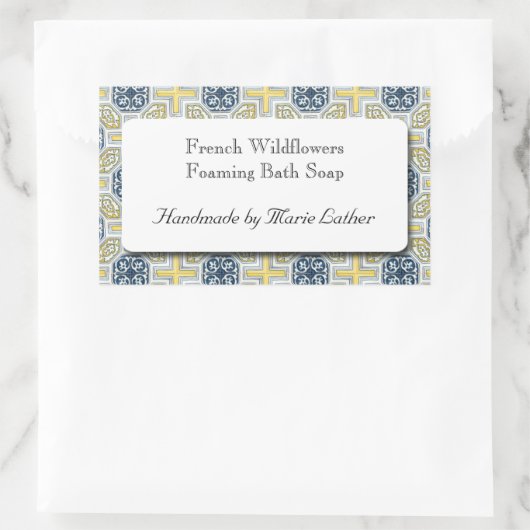 石カスタムけん又はクラフト黄フェイク青瓦模様 長方形シール (バッグ)