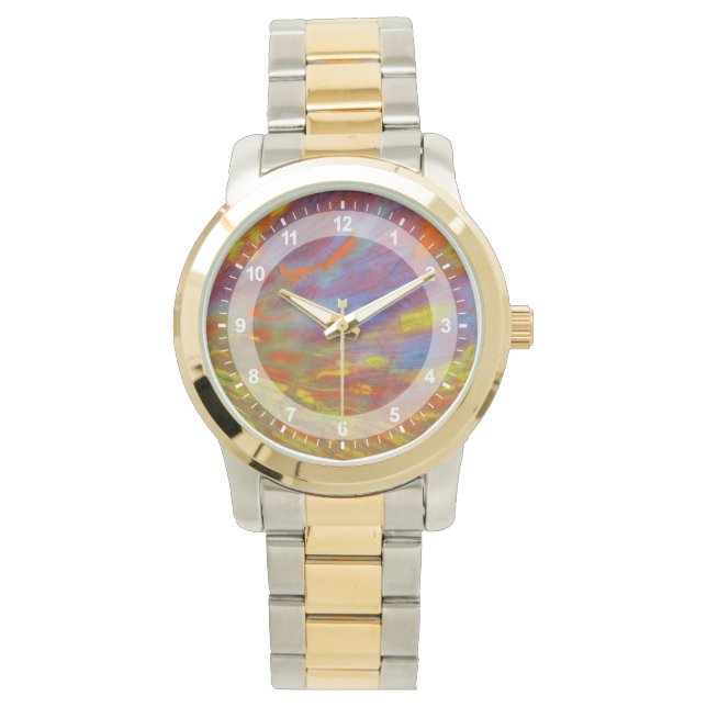 石カラフル化木材のクローズアップ 腕時計 (正面)