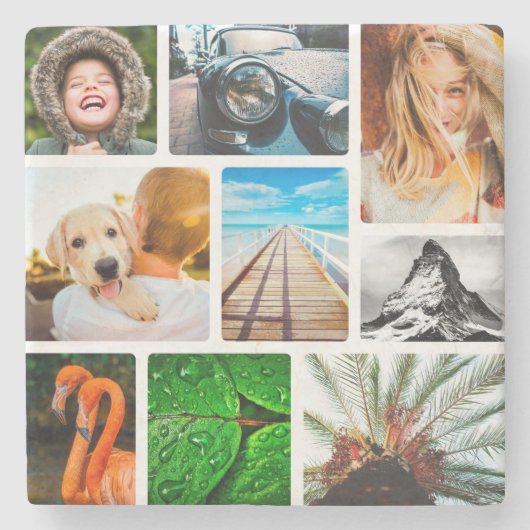 石コースターあなたの9フォトコラージュ丸め ストーンコースター (正面)