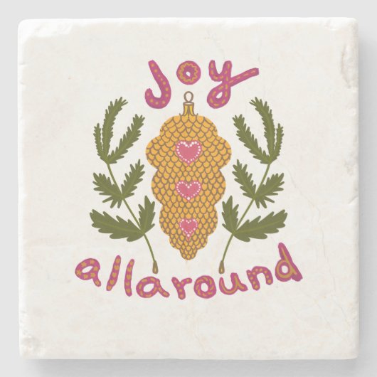 石コースター喜びすべてのまわりにのクリスマスパインコーン ストーンコースター (正面)